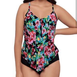 TrimShaper Women's Ronnie Swim Tankini Top only, Blooming Beauty NWT